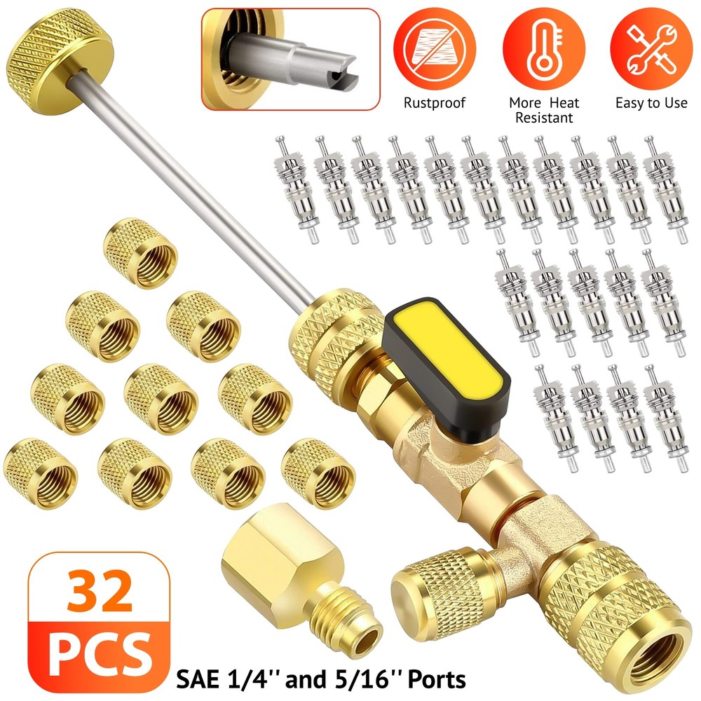 32x HVAC Tool Valve Core Remover Installer Dual Size SAE with 1/4 &5/16 Port Nut