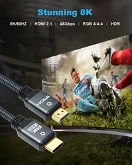 HDMI 2.1 Cable HDMI 8K@60hz 4K@120Hz 144Hz 240Hz Certified 48Gbps eARC HDR10+ 3D