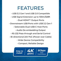 OREI USB 3.2 Extender (Dual HDMI™) – 330ft (Cat6) (USB3-EX2H330R-K)