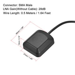 GPS Active Antenna 90-Degree SMA Male Plug 28dB with Magnetic Mount 0.5 Meter