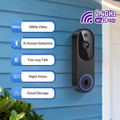 Wireless Smart Doorbell Camera with Two-Way Audio AI Motion Alert 2.4G