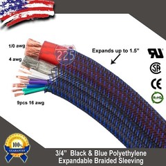100 FT 3/4″ Black Blue Expandable Wire Sleeving Sheathing Braided Loom Tubing US
