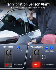 108Db Car Alarm System, Car Anti-Theft Vibration Sensor Alarm & Red Light, Wirel