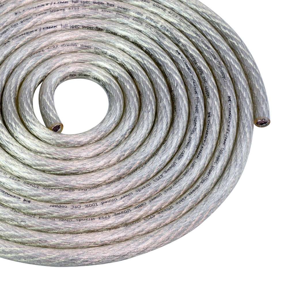 25ft 1/0GA Gauge Car Battery Power Cable Ground Wire Tin OFC Copper Clear Silver