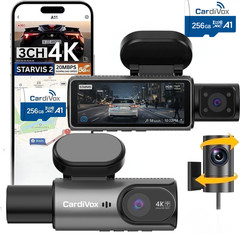 CardiVox A21 3 Ch Dash Cam 4K+2.5K+2.5K Sony STARVIS 2 GPS WiFi ADAS 256GB