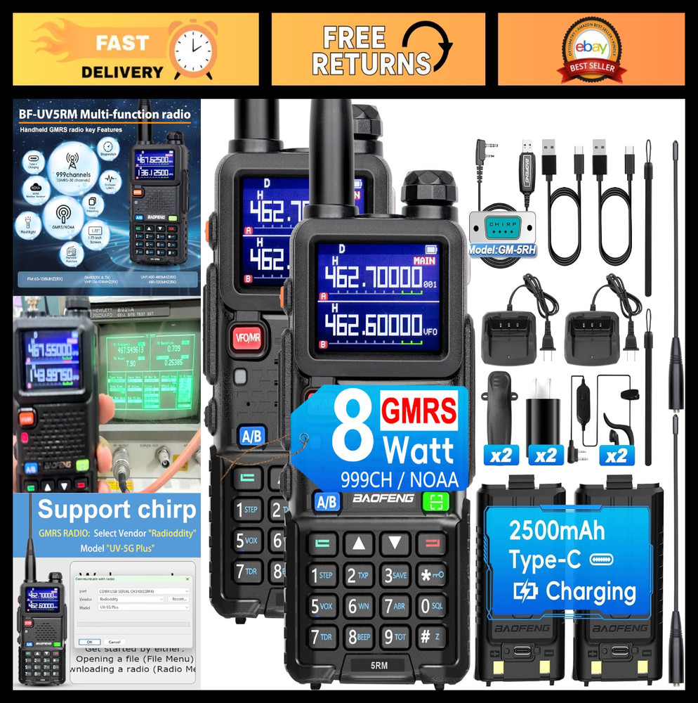 8W GMRS Handheld Walkie Talkies – Long Range Two Way Radios, NOAA/FM/UHF/VHF, 99