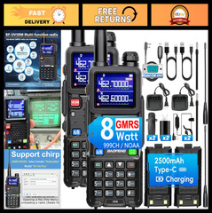 8W GMRS Handheld Walkie Talkies – Long Range Two Way Radios, NOAA/FM/UHF/VHF, 99