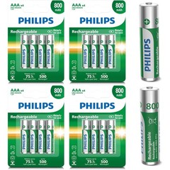 16 Pack Philips AAA Rechargeable Battery 1.2V Ni-MH 800mAh For Solar Lights