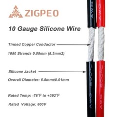 ZIGPEO 10 AWG Silicone Wire 50FT, Extra Flexible 10 Assorted Sizes , Colors