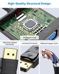 DisplayPort to VGA Adapter DP to VGA Male to Female 1080P Video Converter 2 PCS