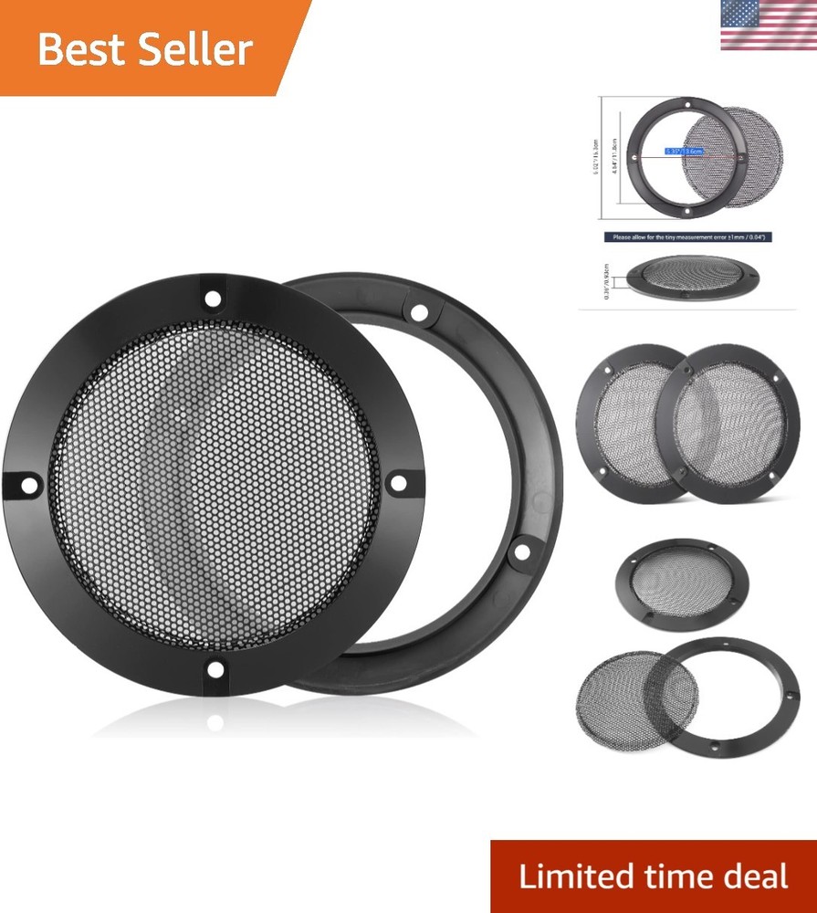 2PCS 5in Universal Black Speaker Grills – Durable Metal DIY Audio Grille