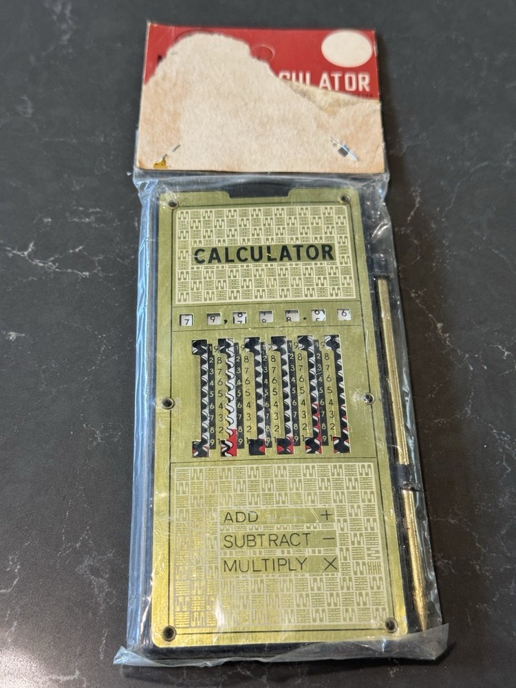 Vintage (c.1960) Magic Brain Pocket Calculator Metal Plastic W/pen (Sealed)