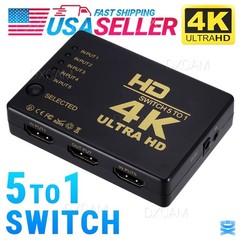 5 In 1 Out HDMI Switch 4K Splitter 5 Port Selector Switcher Hub IR Remote HDTV