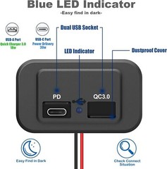 2X 12-24V 4.8ADual USB PD QC3.0 Car Boat RV Fast Charger Socket LED Power Outlet