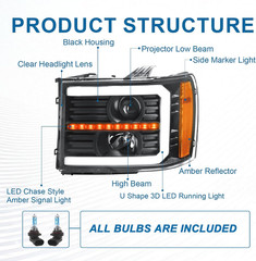 2007-13 GMC Sierra 1500 2007-14 2500HD 3500HD LED DRL Headlights–Compatible