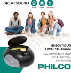 Philco Portable CD Player Boombox with Speakers, Radio, CD, 3.5mm Aux, LED