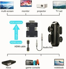HDMI Female to VGA Male Converter 1080P Audio Adapter For PC Laptop Projector