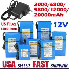 12V DC Rechargeable Lithium-ion Battery Portable Battery Pack w/ Charger Switch