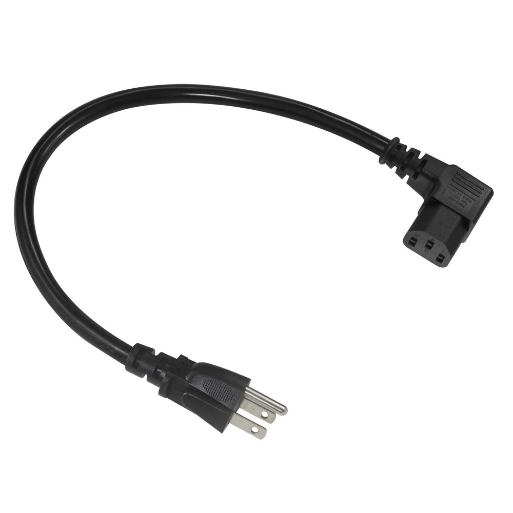 1FT Right Angle Computer Power Cord – NEMA 5-15 Plug to IEC C13 1FT, Black