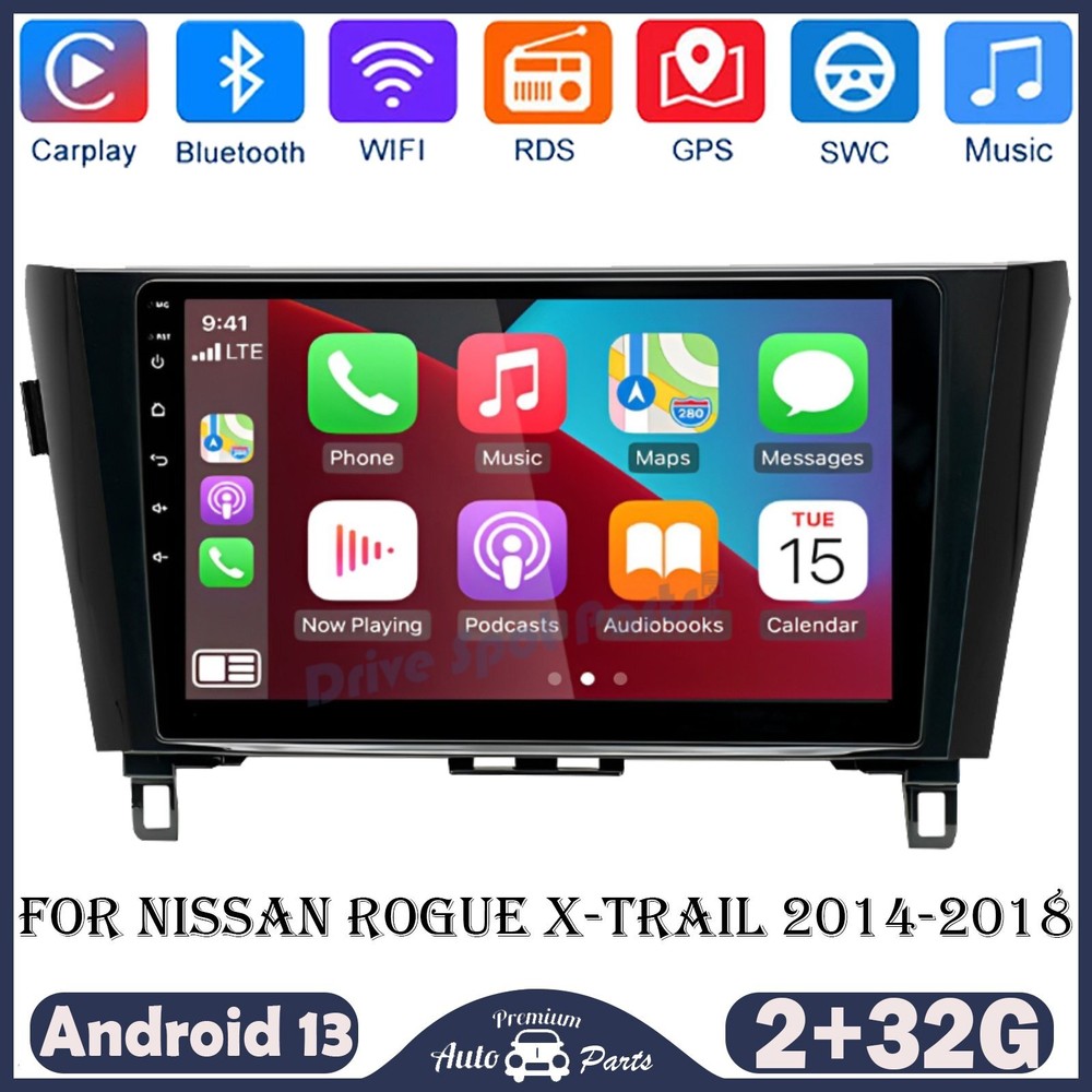 10″ Carplay Android 13 Car Stereo Radio GPS For Nissan Rogue X-Trail 2014-2018