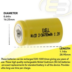 Exell 2/3A Size 1.2V 700mAh NiCD Button Top Rechargeable Battery