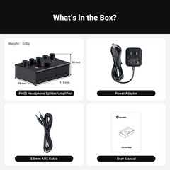 Fosi Audio PH05 Headphone Distribution Amplifier, Stereo 1-in-5-out, 16-300Ω IEM