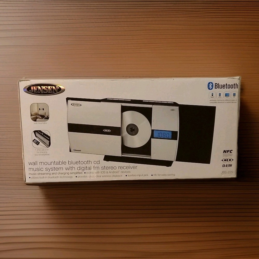 Jensen Bluetooth Wall-Mountable Music System CD Player FM Radio JBS-225 Open Box