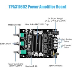ZK-1002T Bluetooth 5.0 Amplifier Board 200W TPA3116D2 Hifi Stereo Audio AMP