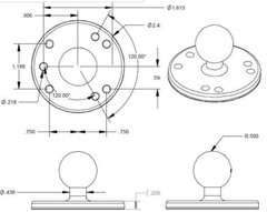 RAM-B-202U RAM Mounts 1-Inch Ball with 2.5″ Round Base w/ AMPS Hole Pattern
