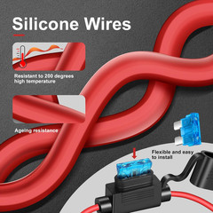2 Pack 16 AWG Inline Fuse Holder 11.8 Inch 12V ATC/ATO Blade Fuse Holder with Wa