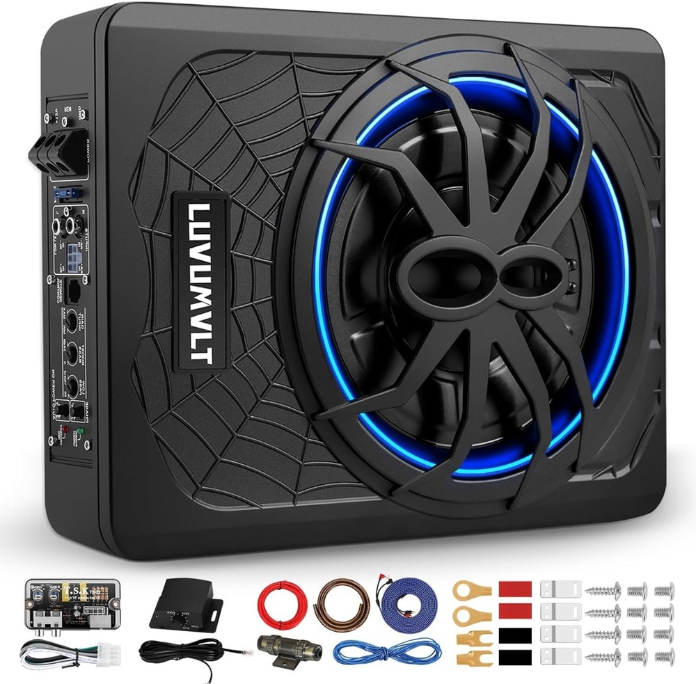 1200W 10″ Car Subwoofer, Slim Under Seat Powered Subwoofer and Amp Package,High/
