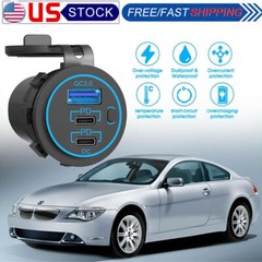 12V-24V QC3.0 + PD USB C Car Fast Charger Power Socket Outlet for Boat RV Marine