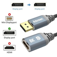 2 Pack 8K DisplayPort Extension Cable 1 Feet Braided DP To DP Male To Female