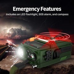 Hand Crank Weather Radio Emergency Solar IPX3 4000mAh Power Bank Charger Light