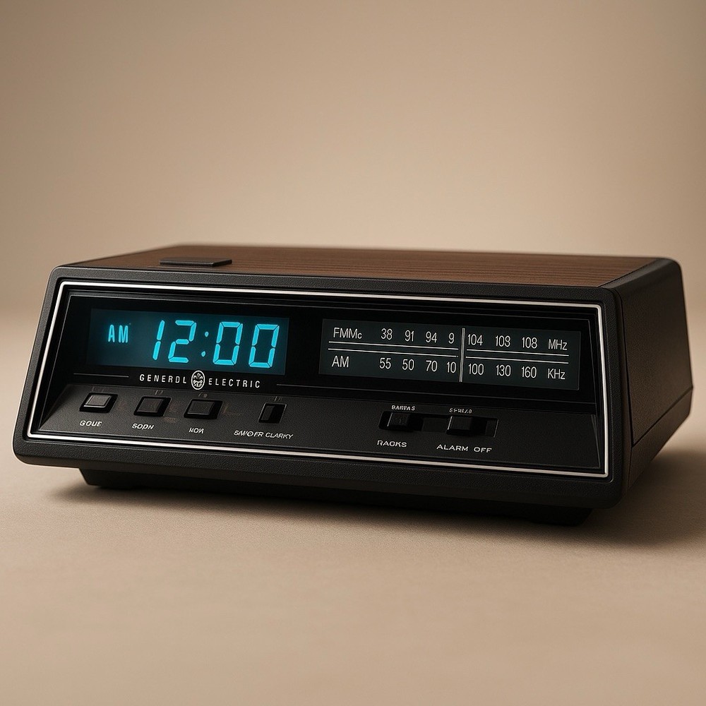 SEO Title: Vintage GE 7-4665B Digital Alarm Clock Radio Woodgrain – Untested
