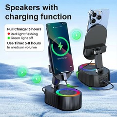 5in1 Wireless Induction Audio Bluetooth Speaker Phone Holder Power Bank LEDLight
