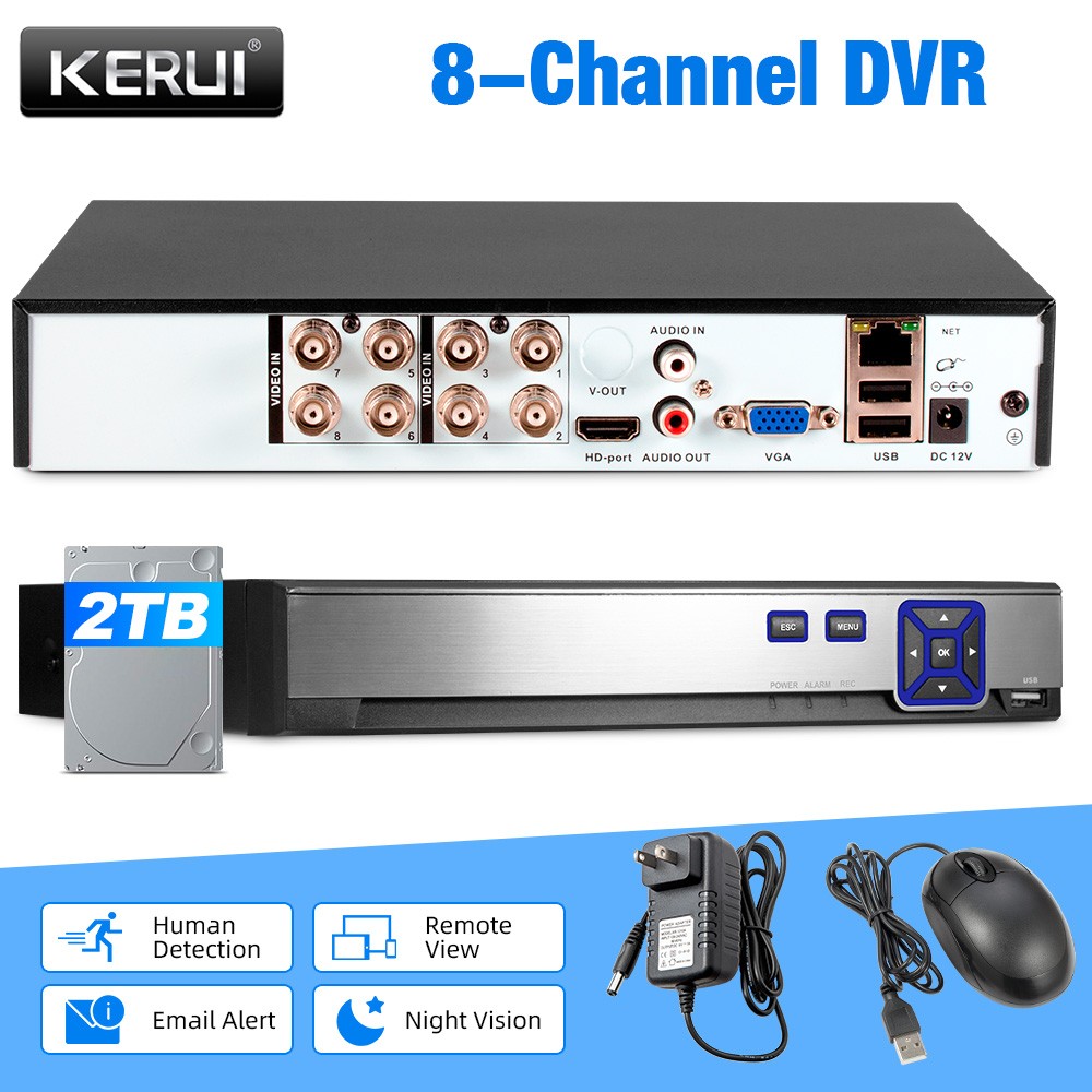 8 Channel 6-in-1 Surveillance DVR H.265+ 1080P Camera Recorder Built-in 2TB HDD