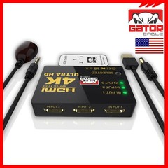 4K HDMI 2.0 Cable Splitter Switcher Box Hub IR Remote Control 3X1 Power 3 to 1