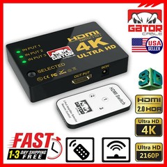 4K HDMI 2.0 Cable Splitter Switcher Box Hub IR Remote Control 3X1 Power 3 to 1