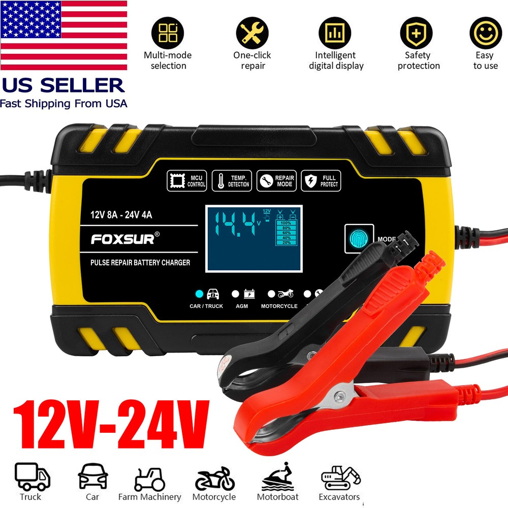12V 24V 8A Car Battery Charger Smart Automatic Pulse Repair Starter AGM/GEL NEW