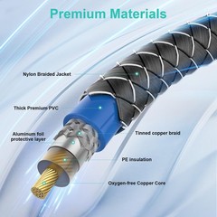 RCA Cable 1.5Ft/0.5M – Shielded Braided 2 Male to – 24k Gold-Plated Connectors
