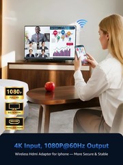 Wireless HDMI Display Dongle Adapter, 4K Decode 1080P@60Hz Wireless Plug & Play