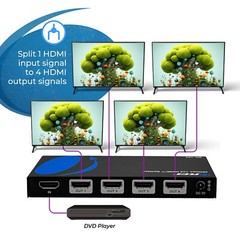 OREI 1×4 HDMI Splitter W/ Audio Out: 1-In 4-Out, UltraHD 8K, EDID (BK-104)