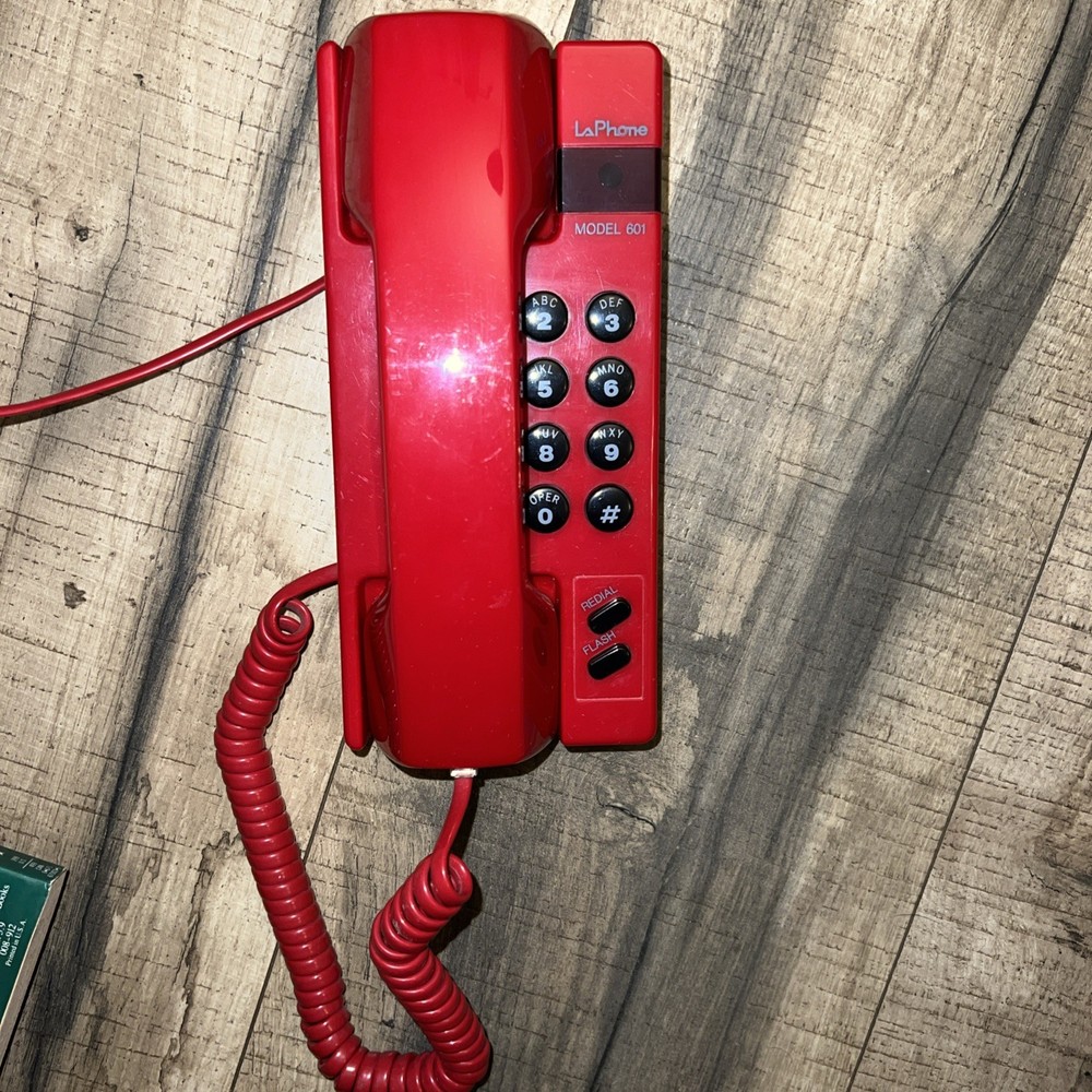 LaPhone Model 601 Red Corded Desk Telephone Hong Kong 1980’s Retro Vintage