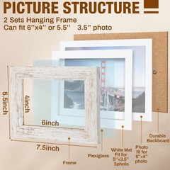 2 Set 4 x 6 Inch Wall Hanging Picture Frames Collage with 8 Openings, Rustic