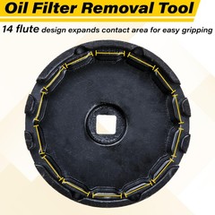 Oil Filter Wrench, 64.5 mm 14 Flute Removal Tool, Compatible Black