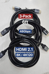 3-Pack HDMI 2.1 Cable 6ft 48Gbps 8K@60Hz 4K@120Hz eARC (3 Cables) PS5, xBOX