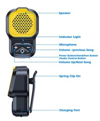 KAIY Clip On Bluetooth Speaker, Wearable Portable small, Yellow