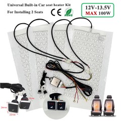 Universal 100W Car Seat Heater Kit 2 Seats Carbon Fiber 3-Level 12V Heating Pads