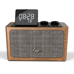 Fuse Zide Brown Vintage Alarm Clock Radio Speaker w/ Bluetooth & LCD Screen